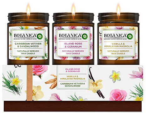 Botanica by Air Wick |Luxury Candle Gift Set| Pack of 3| Mixed Fragrances |120 Hours Burn Time