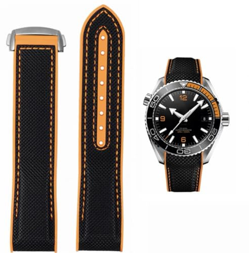 FOUUA Uhrenarmband 22mm 20mm für Omega kompatibel mit Omega-Armband Uhrenarmband Silikon und Canvas Faltschließe Passend für Omega [SpeedMaster] [Seamaster] [De Ville]