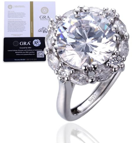 Halukakah D Color 5.0 ct Damen-Moissanitring Luxus,5 Karat Laborgewachsender Diamant mit Zertifikat,Plattiertes Sterlingsilber,Verstellbare Größe,für Ehefrau,Freundin,Geburtstag,Jubiläum,Hochzeit