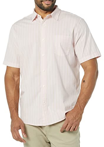 Amazon Essentials Chemise en Popeline Extensible à Manches Courtes (Grandes Tailles Disponibles) Homme, Rose Rayures, XL