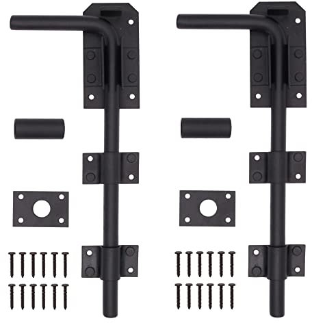 EAI Gate Drop Bolt | Heavy Duty Black 12 Inch / 300mm Gate/Garage Drop Down Bolt | Pack of 2 with Fixings