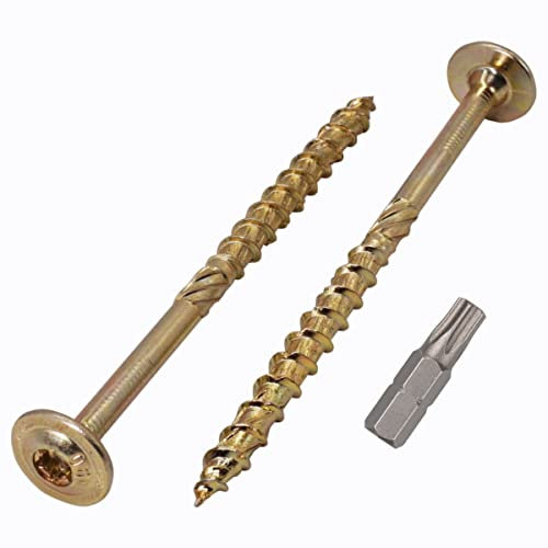 Marcopol Lot de 20 vis à bois en acier galvanisé avec tête Torx et tête gaufrée Vis à bois partiellement filetées 6,0 x 100 mm Jaune
