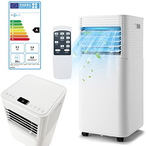 RELAX4LIFE Climatiseur Mobile Silencieux 7000BTU, Climatiseur Portable 4 en 1, Refroidisseur d'Air, Ventilateur, Déshumidificateur, Mode Nuit, Clim avec Minuterie 24H, 10-15㎡, Classe Energie A