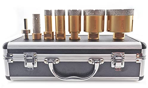 SHDIATOOL Diamant Bohrkrone Fliesenbohrer 20/27/35/55/68/20mm Finger Bits/HEX Shank mit Koffer Set 7-teilig Diamant Lochsäge für Fliesen,Granit Feinsteinzeug M14-Aufnahme Trockenbohren