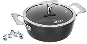 KASANOVA Casseruola antiaderente Black Diamond, casseruola induzione, casseruola 20 cm di alta qualità, con coperchio, adatta per tutti i piani di cottura