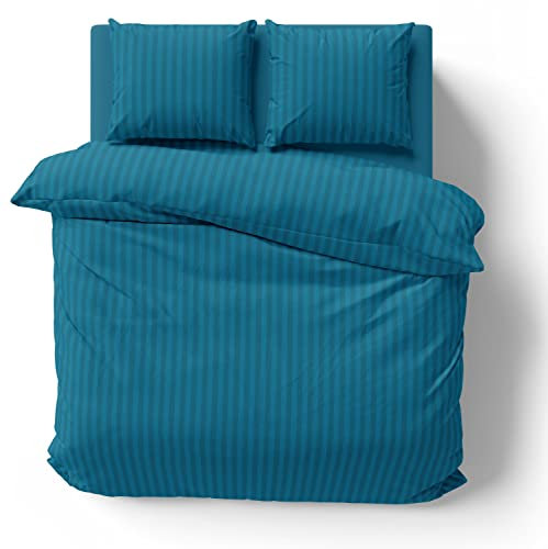 one-home Bettwäsche 200x200 cm Hotel gestreift Petrol weich Damast Mikrofaser Doppelbett