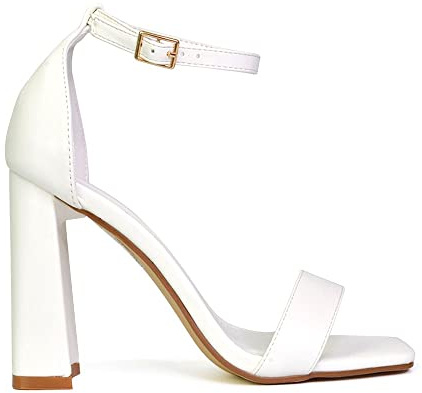 ESSEX GLAM Womens Strappy Ankle Shoes Ladies Block High Heel Square Toe Strappy Sandals Size 3 4 5 6 7 8