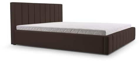 mb-moebel Polsterbett Bett mit Kopfstütze, Rahmenbettgestell, Bettkasten und Lattenrost Doppelbett Gepolsterter Kopfteil Samststoff Stauraumbett Bett 01-180x200 - Dark Brown (Trinity 8)