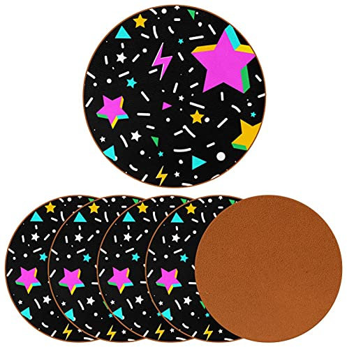 6 runde Untersetzer, Geschenk für Einweihungsfeiern, Heimdekoration, bunte 3D-Sterne und Konfetti
