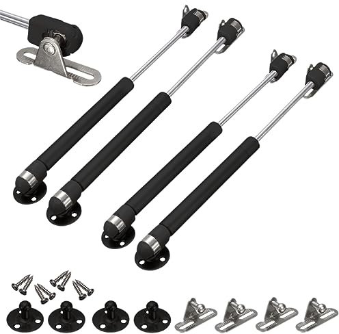 HOOZ 2x oder 4x Gasdruckfeder für Türen und Klappen - 100 Nm, 10kg Druckkraft, Metall - Gasdruckdämpfer für Möbel, Schränke, Truhen - Einfache Montage, Leises Schließen (Schwarz) (4er Set)