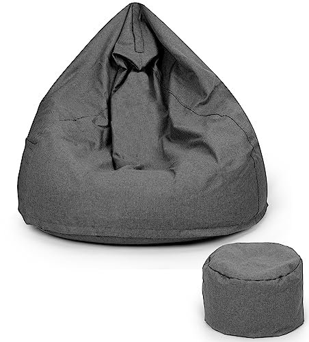 Bielik Sitzsack XXL mit Hocker Sitzkissen Bodenkissen Sessel Kissen In & Outdoor Gaminggeignet Sitzsack für Jugendliche und Erwachsene Beanbag mit Füllung 350L (dunkelgrau)