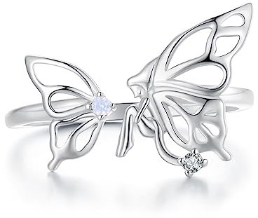 925 Sterling Silber Schmetterling Ring für Frauen Mädchen Zirkonia Engel Offener Statement Ring Wickelfinger Band Verlobungsring Ehering Verstellbar