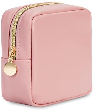 Wandering Nature Kleine Kosmetiktasche Schminktasche Klein für Handtasche Mini Make Up Tasche Damen PU Leder Tragbare Makeup Bag mit Reißverschluss, Rosa (Patent Angemeldet)