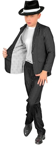 Widmann - Children's Gangster Costume Suit Grey with Pinstripes Mafia Boss Casino Costume