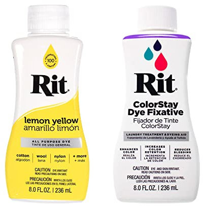 Rit Dye - Tinte líquido para tela de 8 onzas para ropa, decoración y manualidades, color amarillo limón con fijador de color