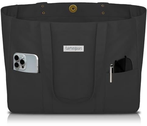 HOMESPON Sac a Main Femme Grand Sac Cabas en Toile Portés épaule Sac Fourre Tout avec Poches et Ordinateur Portable Compartiment (Noir)