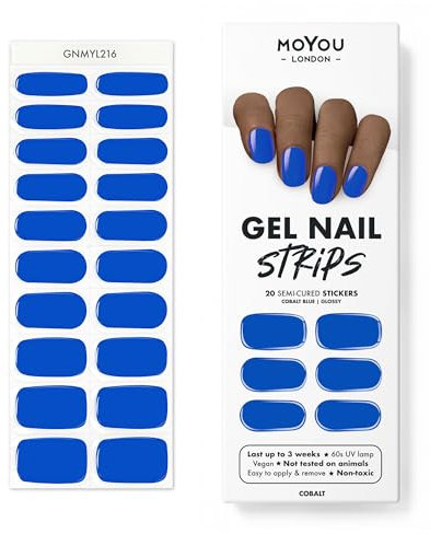 MOYOU LONDON Halbgehärtete UV Gel Strips - 20 Stück - Gel-Nagelfolien UV Härtend für Maniküre in Salonqualität - Cobalt