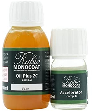 Rubio Monocoat Oil Plus 2C Wood Finish, 5 m² - Vanilla | Quick-Dry, Eco-Friendly Linseed Formula for Indoor Surfaces | Includes Accelerator (Part B) | Protector | 130 ML