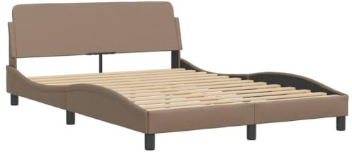 vidaXL Bettgestell mit Kopfteil, Bett mit Lattenrost, Bettrahmen in Wellenform, Doppelbett Polsterbett Schlafzimmerbett, Cappuccino-Braun 140x190cm Kunstleder