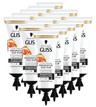 Gliss SOS-Intensiv-Kur Total Repair (15x 15 ml), Haarkur mit Keratin für intensive Reparatur und Pflege, wirkt schon nach 1 Minute Einwirkzeit