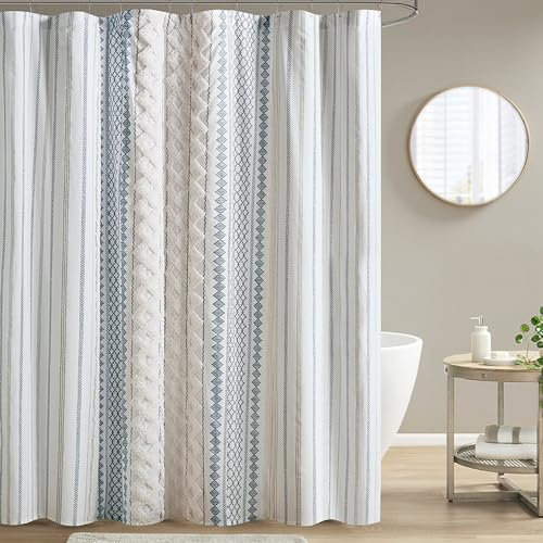 INK+IVY Tenda da doccia in ciniglia trapuntata, 100% cotone, lavabile in lavatrice, decorazione moderna per la casa e il bagno, schermo per la privacy, 182,9 x 182,9 cm (larghezza x lunghezza),