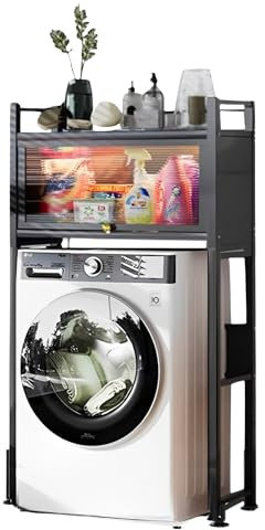 MAGIC SELECT Ripiano sopra la Lavatrice con ante Pieghevoli | Rack di Stoccaggio Impermeabile | Scaffale Organizer Multiuso | Risparmia Spazio con 2 Livelli | Gambe Regolabili in Altezza