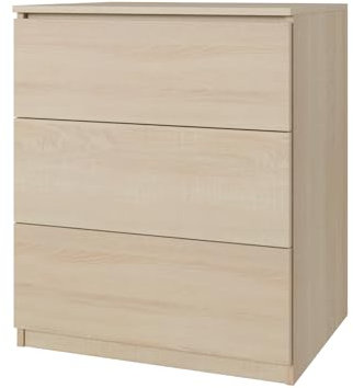 YUMEBLY Kommode 3 Schubladen Sonoma | 80x60x50 cm | Schrank für Kleidung, Dokumente, kleine Gegenstände | Schubladenschrank ideal für Schlafzimmer, Wohnzimmer, Kinderzimmer und Büro