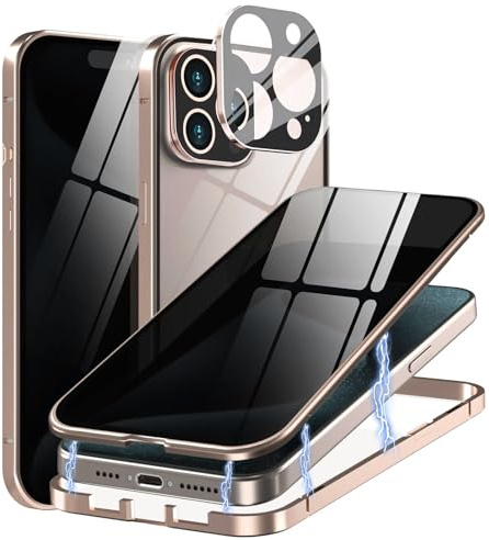 MIMGOAL Anti Spy Hülle für iPhone 16 Pro 360 Grad Magnetische Handyhülle mit Sichtschutz Blickschutz [Ganzkörper Schutzhülle mit kameraschutz] Gehärtetes Glas Privacy Anti-peep Case, Titan Wüstensand