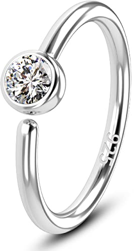 OUFER 20G Silber 925 Nasenring Klar CZ Nostril Piercing Ring 6/8/10 mm Nasenpiercing Seamless Open Nose Ring Nose Hoop Ring Piercing Nase Knorpel Ohrpiercing