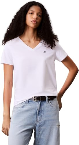 Calvin Klein Damen T-Shirt Kurzarm Archive Jersey Tee mit V-Ausschnitt