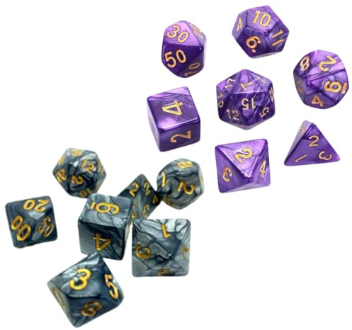 MIRKUZI Polyhedrische & Rollenspiel-Würfel, 2 Sätze Polyedrische Würfel (14-teilig) DND-Würfel-Set für Dungeon und Dragons Tischspielen Familien Party (Lila, Grau)