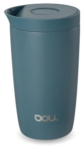 Doli Thermo Kaffeebecher Teal 340ml - Doppelwandiger Edelstahl Thermoisoliert - Hält Getränke bis zu 6h Heiß - Einhändiges Öffnen und Schließen