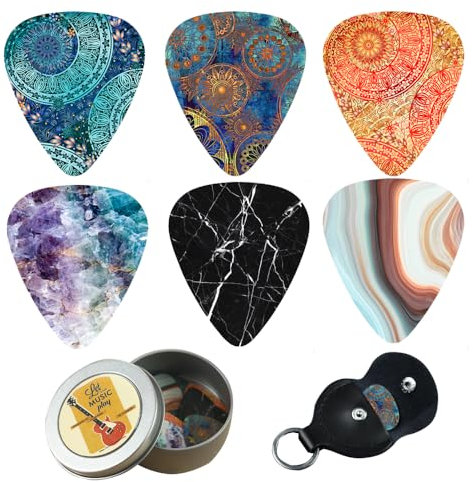 Czzmy Celluloid Gitarren Plektren Gitarren Picks 12 Stück mit Geschenkbox - Gitarrenzubehör,für Elektrische, Akustische, Bass oder Ukulele Gitarre(12-Flower Stone)