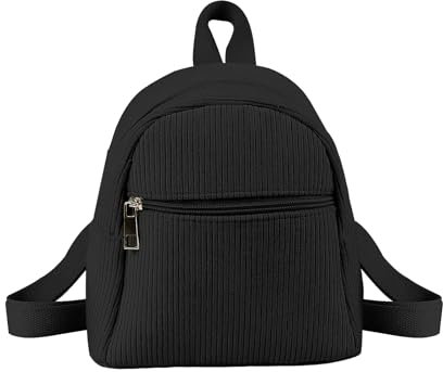 WisePoint Mini Rucksäcke für Mädchen und Damen, Cord Rucksack Damen Klein Daypack mit verstellbaren Schultergurten, Stilvolle Rucksack Klein zum Pendeln, Einkaufen, Reisen (schwarz)