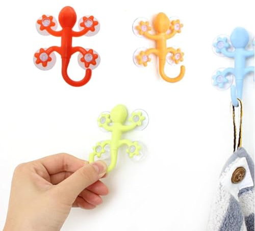 Vielseitiger Saugnapf-Haken – Gecko Hanger, Saugnapf-Handtuchhaken | Vier starke Saugnäpfe zum Aufhängen von Handtüchern, Schlüsseln, Hüten, Schmuck und Handtaschen, designt