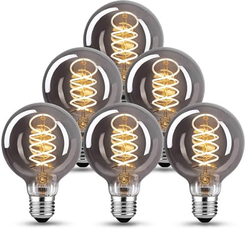 Edison Vintage Glühbirne E27, E27 LED Vintage Dimmbar 4W Glühbirne E27 Led Warmweiss Edison Glühbirne E27 Vintage Ideal für Nostalgie und Retro Beleuchtung im Haus Café Bar, Rauchgrau Glas - 6 Stück