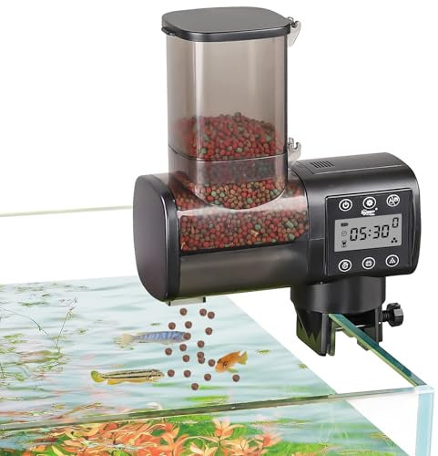 hygger Automatischer Futterspender Fische, 500ml Futterautomat Aquarium für Koi Fische Teich mit LCD Display Controller Fish Feeder Automatic für Weekend Holiday(Battery Not Included)