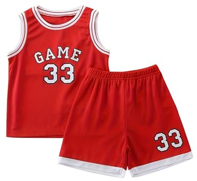 Fdqin 2Pcs Kids Boys Sports Shorts Set Mesh Jerseys Performance Tracksuit Tank Top and Mesh Basketball Shorts Red 9-10 Years