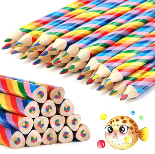 24 Stück Regenbogen Buntstifte Kinder, Dreikant Farbstifte Set für Kinder Zeichnung Pencil, 4 in 1 Farben Regenbogenstift Bleistifte,Kinder Farbstifte,mehrfarbige Stifte für Zeichnen,Färben,Skizzieren