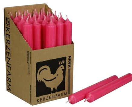 Kerzenfarm Harm Kerzen, 25 Stück Stabkerzen in Displaybox, 180mm x 22mm, Tropffrei, (pink 08)