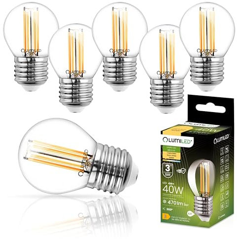 Lumiled P45 E27 LED Lampe 4W (ersetzt 40W), 470Lumen, Vintage Filament Klar Glas LED Lampe Tropfenform Tropfen Kugel 3000K Warmweiß Birne Lampen 360° Strahlwinkel Glühbirnen Kugelbirnen 6er-Pack