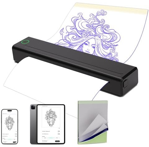 INKin Tattoo Drucker Bluetooth, Tattoo Stencil Drucker, Schablone Drucker mit 10 Stück Papier, Tattoo Transfer Drucker Mit Pad &Telefon & PC, Thermodrucker Tattoo für Tattoo Künstler und Anfänger (H1)