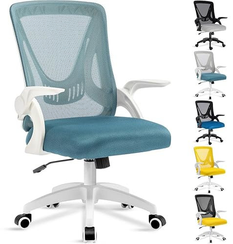 Blisswood Ergonomic Office Chair with 90° Flip-up Armrests - 360° Swivel Computer Desk Chair for Gaming, Home Office, and Study - 130° Recline, Lumbar Support - Tilt Function (Light Blue)