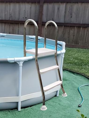 BOTOWI 85/110/135/160cm Stainless Steel Frame Above Ground Swimming Pool Ladder with Heavy Duty Plastic Double Sided Steps, Pool Ladder for Above Ground Pool, Load 250kg,33in