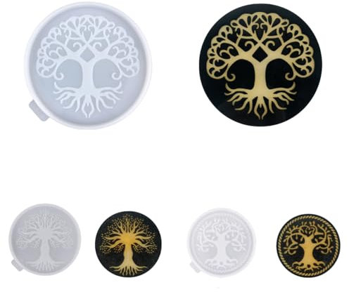 Tree of Life Coaster Molds Set, 4.3 Inch Round Silicone Resin Molds, Decorative Design for Wine Glass and Cup Coasters