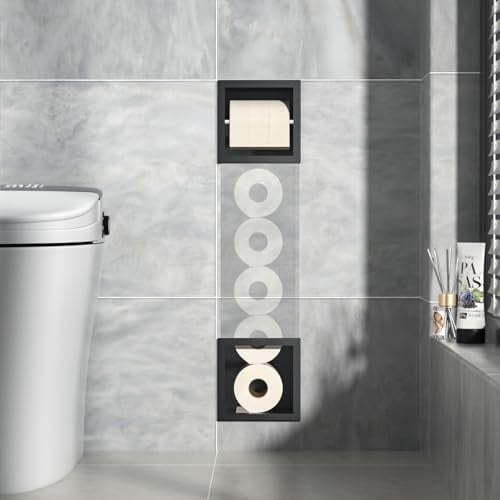 Bernkot Unterputz Toilettenpapierhalter, klopapier aufbewahrung, Schwarz | 74×20.8×14cm,Edelstahl KloPapierhalter für Bau & Renovierung, Unterputz-Schrankmodul für Toilette
