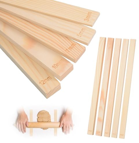 HUSOUE 10 Stück Töpferwerkzeug, Töpferzubehör Holzplatten Rechteck Mud Stick Guide Nudelholz-Führungsstäbe Ton Werkzeug für Töpferei Polymer Clay Dicke (5 Größe)