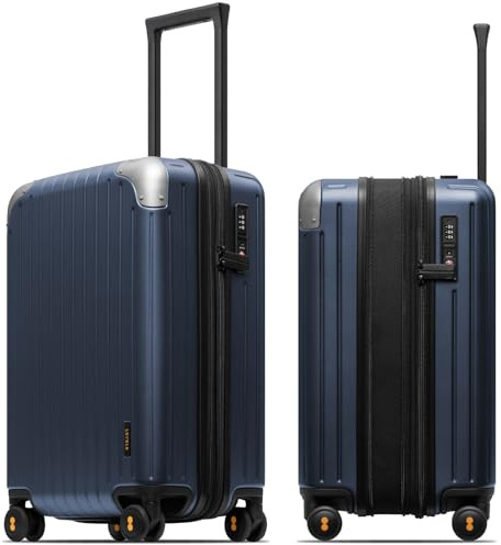 LEVEL8 Koffer Trolley Leicht Handgepäck Erweiterbar, 55cm, 36-42L | Hartschalenkoffer aus 100% Polycarbonat, Reisekoffer mit TSA, Business Trolley 4 Spinner Rollen, Blau
