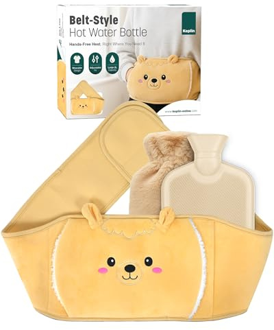KEPLIN Hot Water Bottle Belt with Plush Waist Cover - 2L Premium Natural Rubber Hot Water Bag for Cramps & Muscle Relaxation - Safe, Durable, Long-Lasting Heat Therapy - Cream Lama