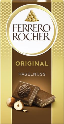 Ferrero Rocher Tafel - Original Milchschokolade mit Haselnuss – 1 x 90 g Schokoladentafel (Packung mit 9)